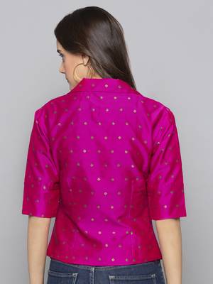 Fuchsia woven taffeta readymade blouse 3