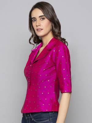 Fuchsia woven taffeta readymade blouse 4