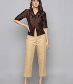 Beige woven taffeta readymade blouse