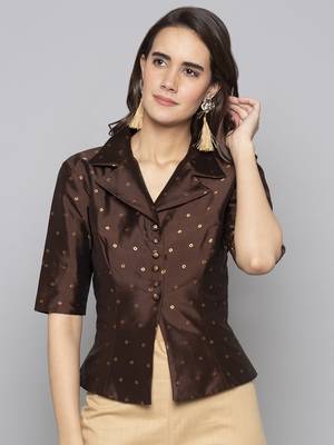 Beige woven taffeta readymade blouse 2
