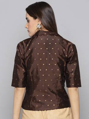 Beige woven taffeta readymade blouse 3