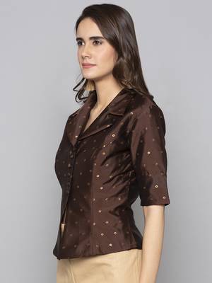 Beige woven taffeta readymade blouse 4