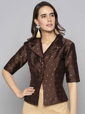 Beige woven taffeta readymade blouse 5