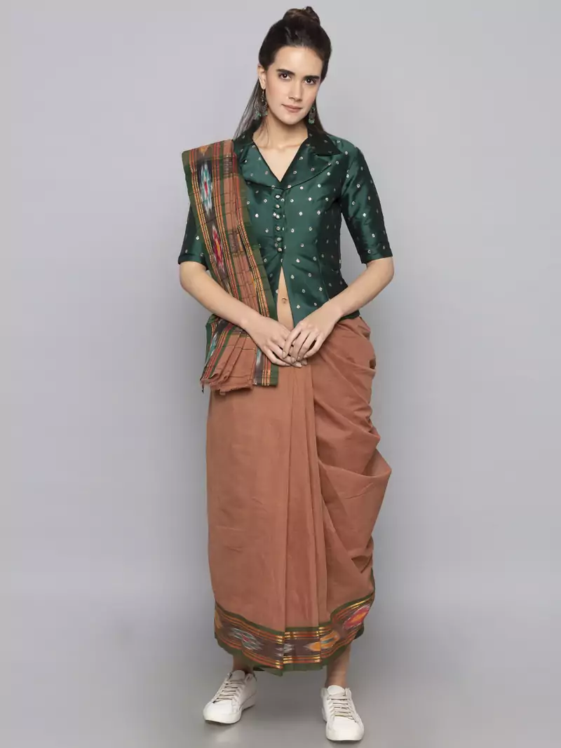 Green woven taffeta readymade blouse