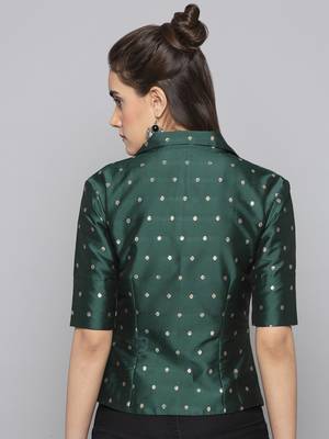 Green woven taffeta readymade blouse 3