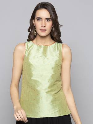 Green woven taffeta readymade blouse 2
