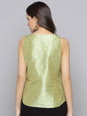 Green woven taffeta readymade blouse 3