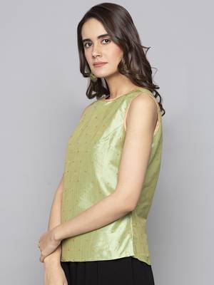 Green woven taffeta readymade blouse 4