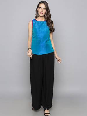 Blue woven taffeta readymade blouse 1