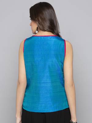 Blue woven taffeta readymade blouse 3