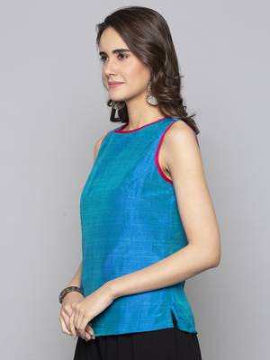 Blue woven taffeta readymade blouse 4