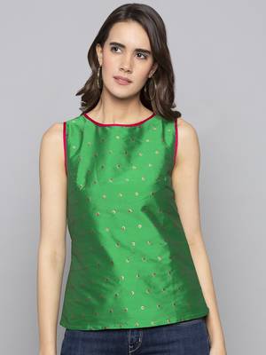 Green woven taffeta readymade blouse 2