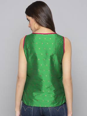 Green woven taffeta readymade blouse 3