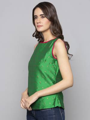 Green woven taffeta readymade blouse 4