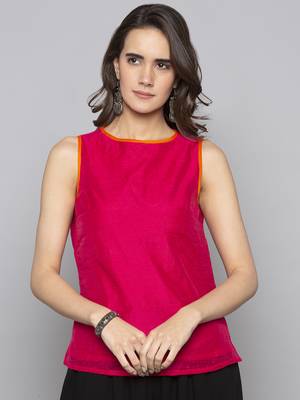 Fuchsia woven taffeta readymade blouse 2