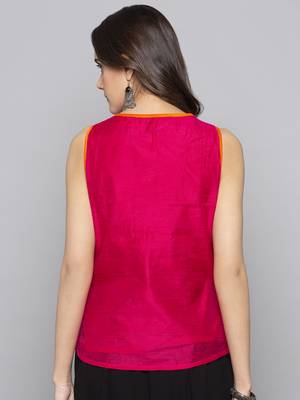 Fuchsia woven taffeta readymade blouse 3