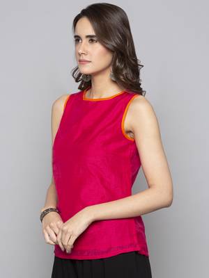 Fuchsia woven taffeta readymade blouse 4