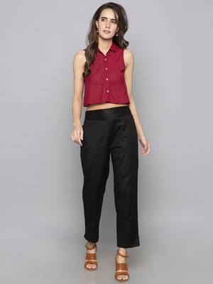 Red woven cotton readymade blouse 1
