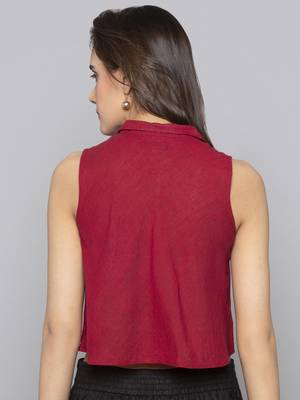 Red woven cotton readymade blouse 3