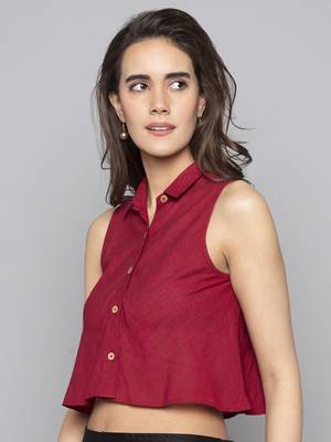 Red woven cotton readymade blouse 5