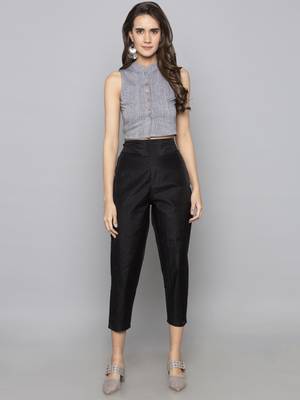 Grey woven cotton readymade blouse 1