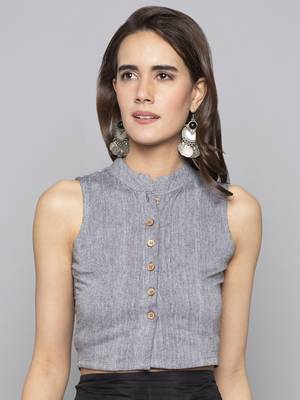 Grey woven cotton readymade blouse 2