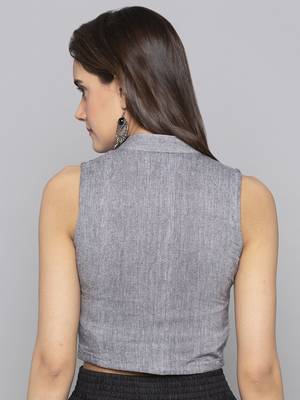 Grey woven cotton readymade blouse 3