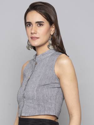 Grey woven cotton readymade blouse 4