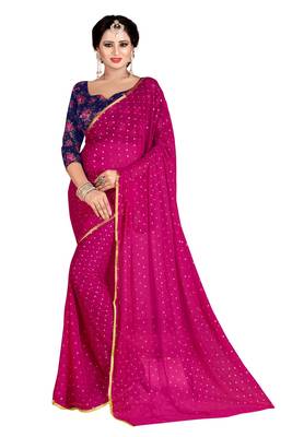Magenta woven chiffon saree with blouse 1