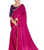 Magenta woven chiffon saree with blouse