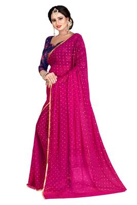 Magenta woven chiffon saree with blouse 2
