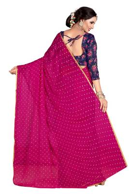 Magenta woven chiffon saree with blouse 3
