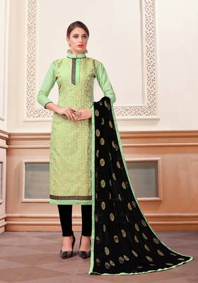 Green woven banarasi silk salwar with dupatta 1