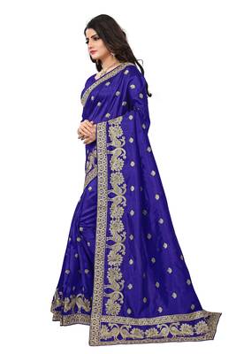 Dark blue embroidered art silk sarees saree with blouse 2