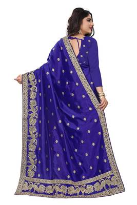 Dark blue embroidered art silk sarees saree with blouse 3