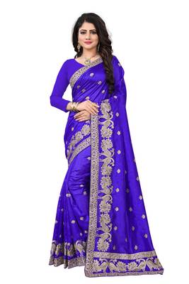 Royal blue embroidered art silk sarees saree with blouse 1