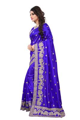 Royal blue embroidered art silk sarees saree with blouse 2