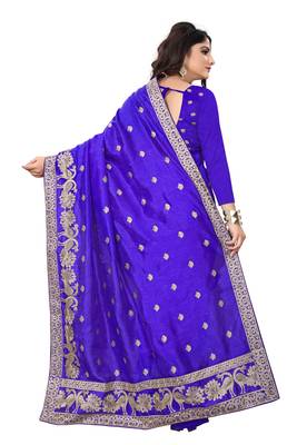Royal blue embroidered art silk sarees saree with blouse 3