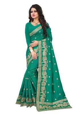 Green embroidered art silk sarees saree with blouse 1