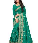 Green embroidered art silk sarees saree with blouse