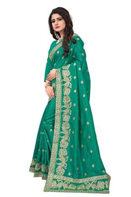 Green embroidered art silk sarees saree with blouse 2