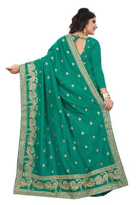 Green embroidered art silk sarees saree with blouse 3