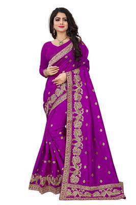 Wine embroidered art silk sarees saree with blouse 1