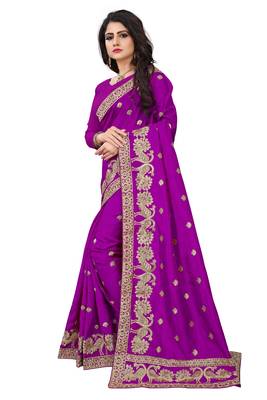 Wine embroidered art silk sarees saree with blouse 2