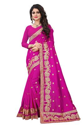 Pink embroidered art silk sarees saree with blouse 1