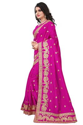 Pink embroidered art silk sarees saree with blouse 2