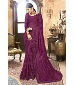 Dark purple embroidered chiffon saree with blouse