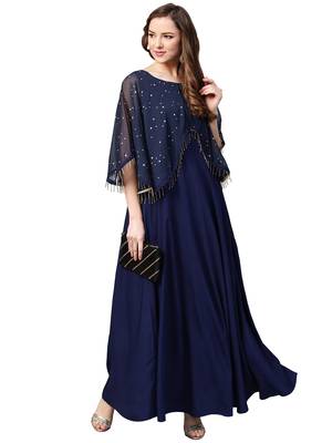 Navy-blue printed crepe kurti 3