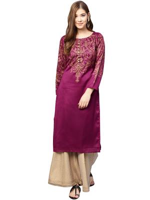 Purple printed polyester kurti 1