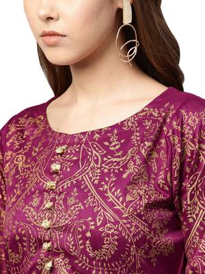 Purple printed polyester kurti 3
